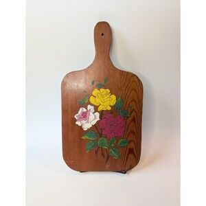 Vintage Hand Painted Wood Cutting Board Floral Wall Art Decor